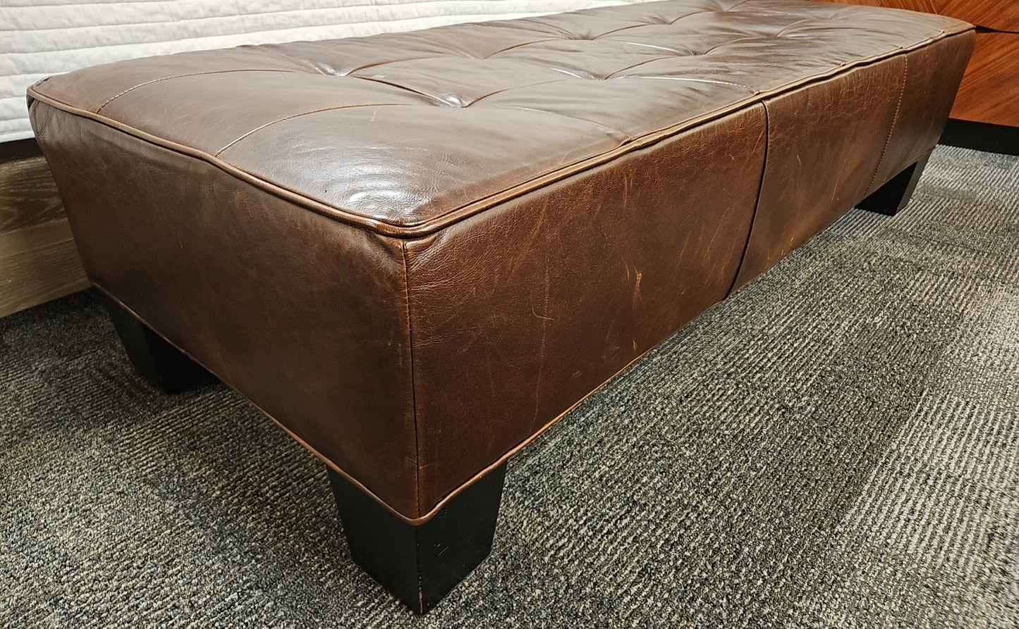 Crate & Barrel Chocolate Leather Ottoman