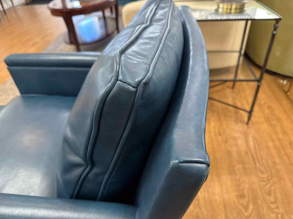 Lee Pair of Peacock Blue Leather Chairs w/ Ottomans