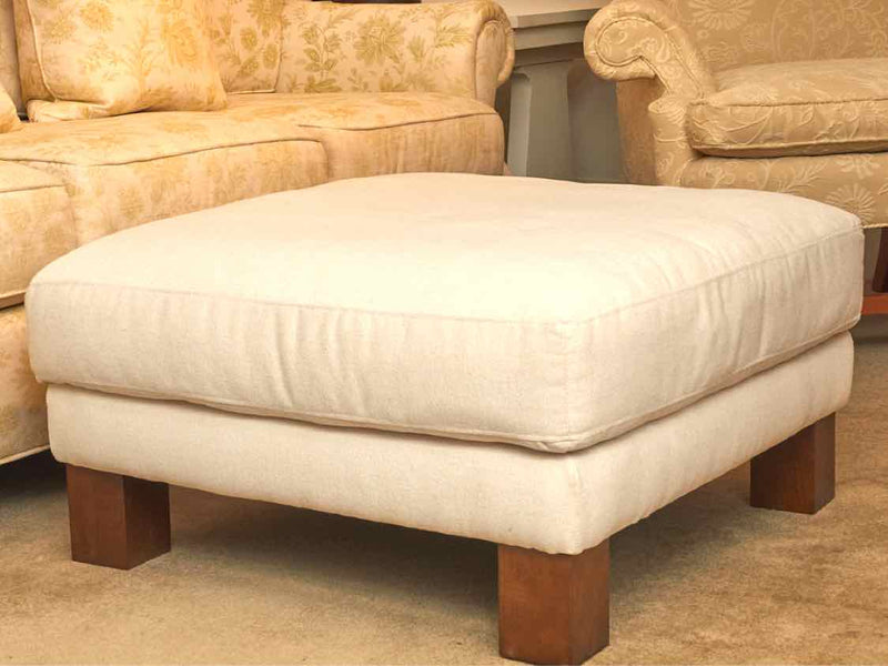 Burrow Union Ivory Chenille Upholstered Ottoman With Walnut Stained Legs