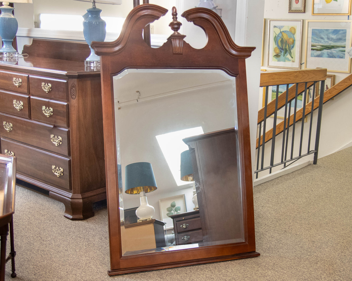 American Drew 7-Drawer Serpentine Front Dresser with Mirror in Cherry