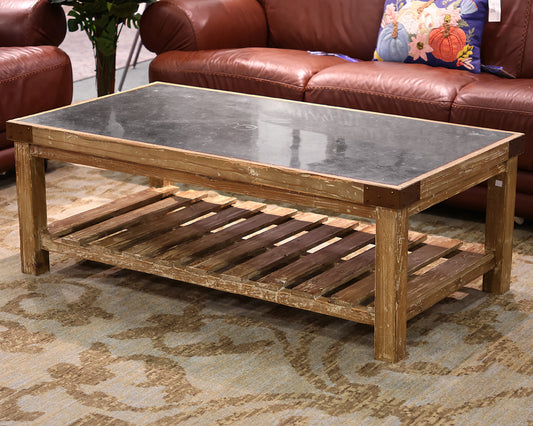Boston Interiors Rustic Blue Stone Top Coffee Table