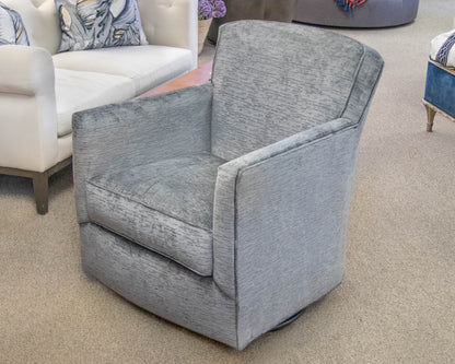Basset Swivel Chair Upholstered In Grey Chenille Fabric