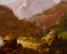 Antique Oil Painted Mountain Scene Wall Decor