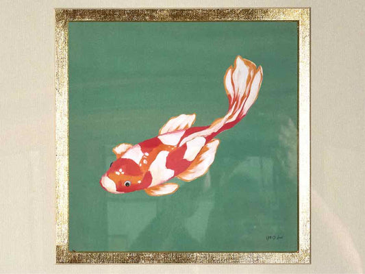 'Colorful Koi IV' Art Print In Gold Bamboo Style Frame