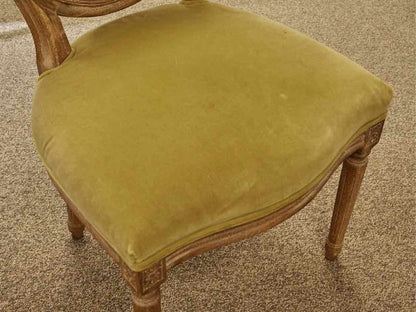 Set of 6 French Style Oval Back Dining Chairs in Avocado Velvet on Drifted Frame