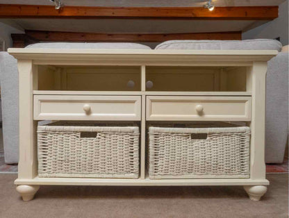 Cream Finish Media Furniture with 2 Dropfront Drawers