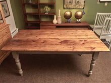 Pine Top  'Sage Green' Distressed  Finish Turned Legs Dining Table