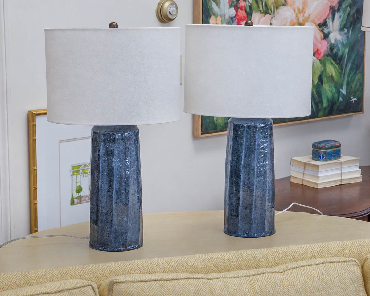 Pair of Indigo Blue Cermanic Table Lamps