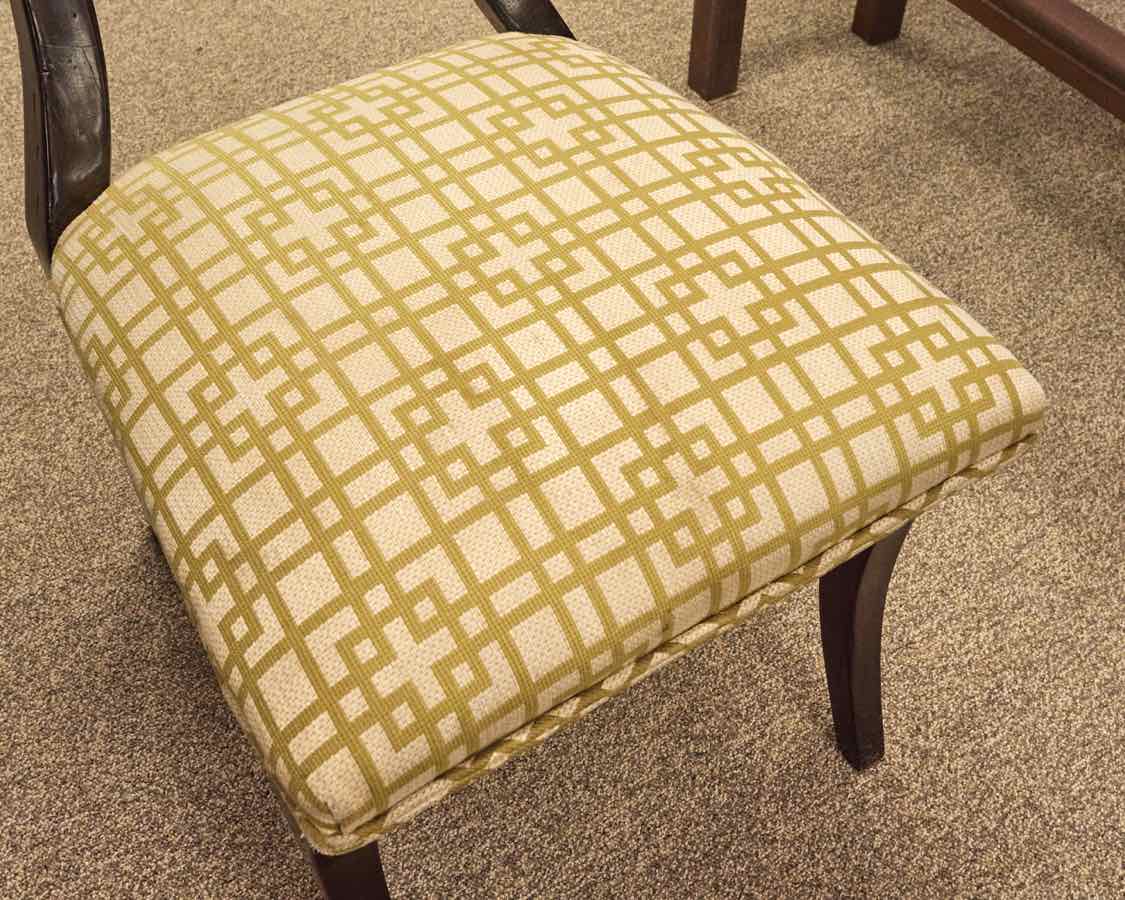 Set of 6 Kravet 'Kilsmo' dining Chairs with  Chartreuse  Green & Ivory Seats