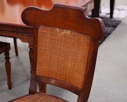 Grange Cherry Dining Table & Set of 6 Chairs with Rattan Seat & Back Panels
