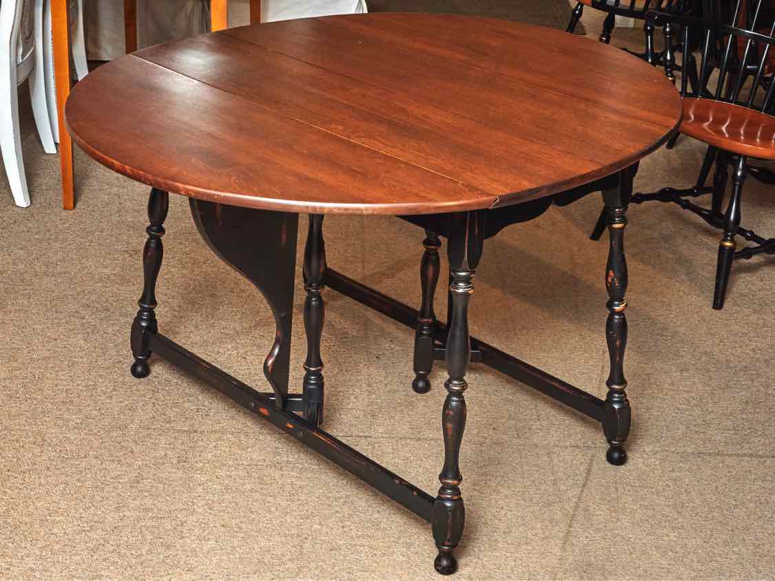 Cherry Drop Leaf Dining Table 9.75" Butterfly Leaf Distressed Black Legs
