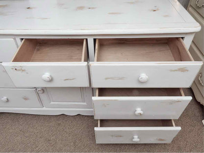 Distressed White Finish Pine 7 Drawer & 1 Door Dresser