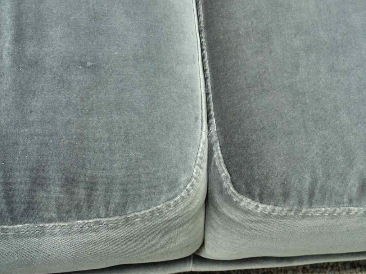 CB2 Tufted 104" Sofa in Steel Grey Velvet on Chrome Legs