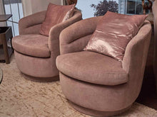 Pair of West Elm Milo Baughman Style 'Light Pink Shimmer' Swivel Modern Chairs