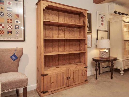 Rustic Solid Pine 4 Shelf 2 Door Bookcase