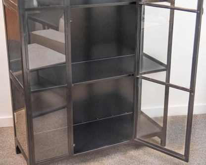 Crate & Barrel Ventana Old World Arched Black Iron Glass Display Cabinet