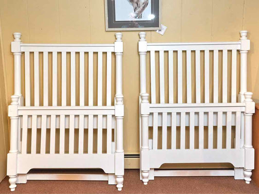 Pair Of White Finish Slat Back Twin Beds Includes Siderails & Slats