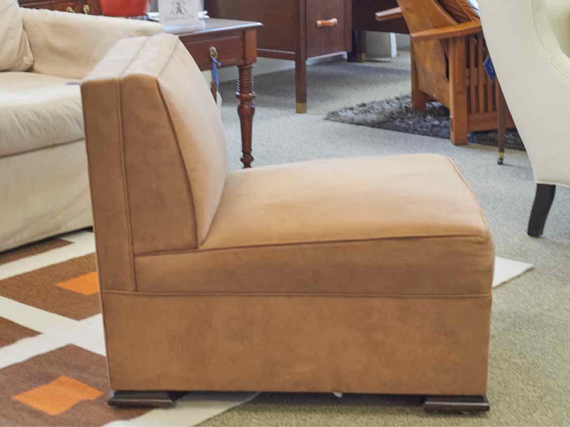 Pair of Mocha Microsuede Slipper Chairs with Ottoman