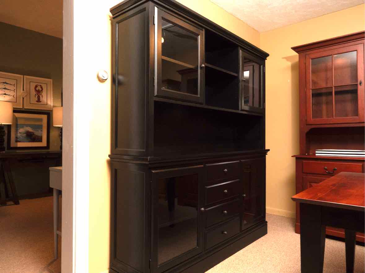 Pottery Barn Black Finish Hutch with 4 Glass Doors