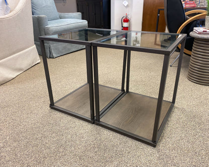 Pair of Metal Frame Glass Top Side Tables