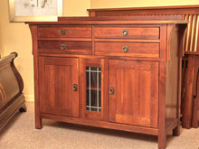 Kincaid Cherry Mission Style 4 Drawer 2 Door Leaded Glass Accent   Dresser