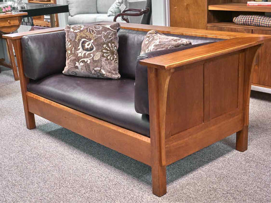 Stickley Prairie Settle 91-210 Loveseat W/ Black Leather Upholstery