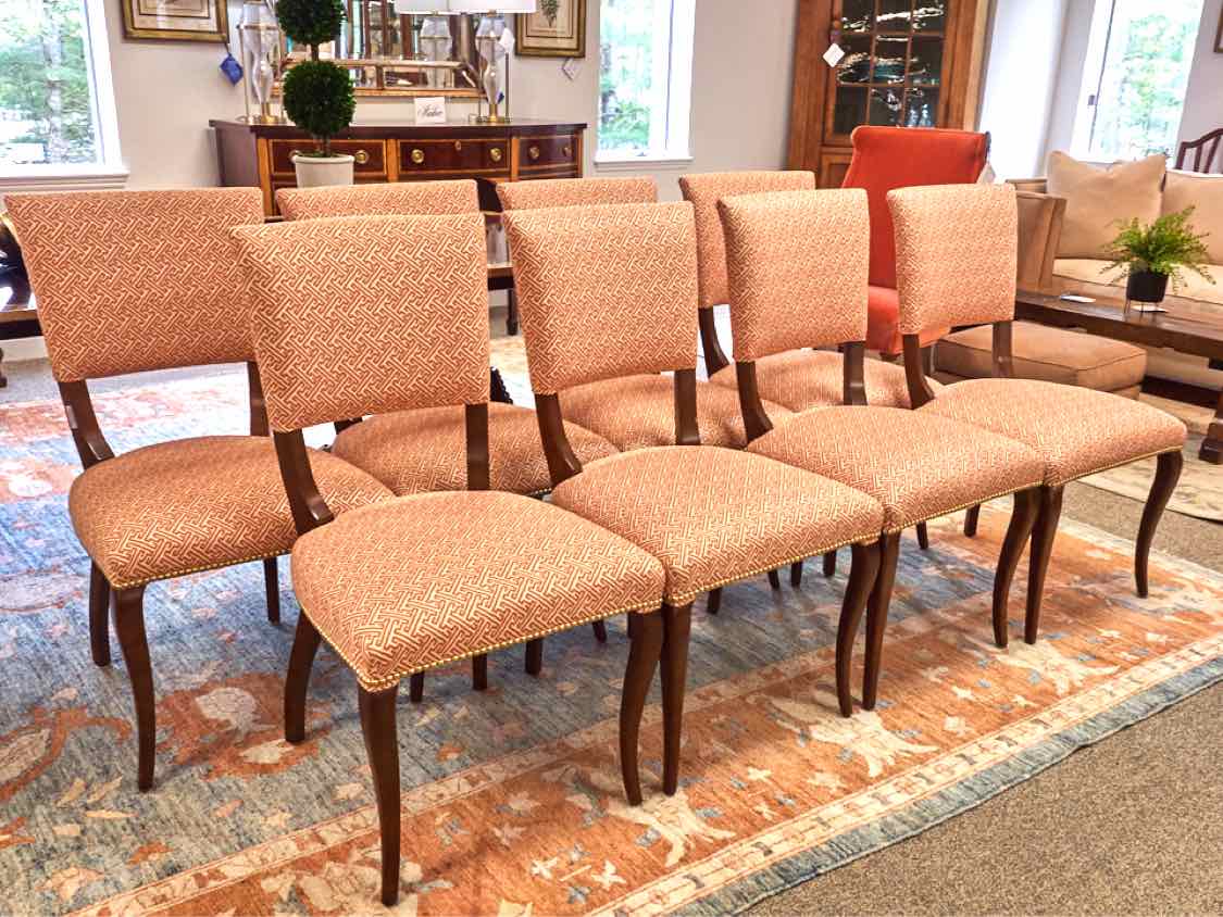 Set of 8 Century Furniture Coral & Ivory Upholstered Dining Chairs