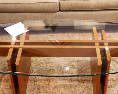 Mid-Century Modern Oval Glass Top Teak Cocktail Table Designed by Gustav Gaarde