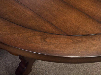 Wood Paneled Dining Table & 8 Fabric Dining Chairs w/ Nail Head Trim