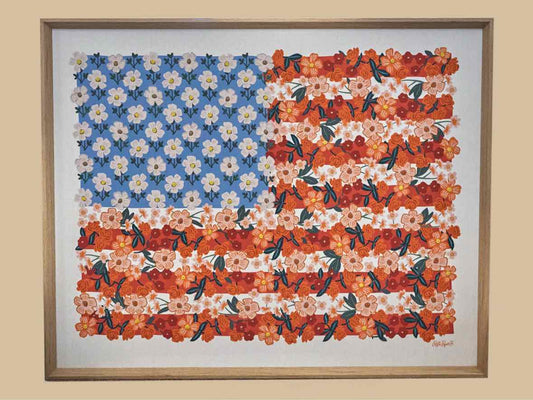 Rifle Paper Americana Embellished Art Print on Canvas in Natural Finish Frame