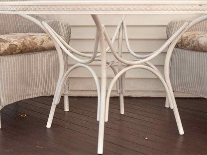 Lloyd Flanders Outdoor Glass Top Table & 4 Wicker Chairs Dining Set