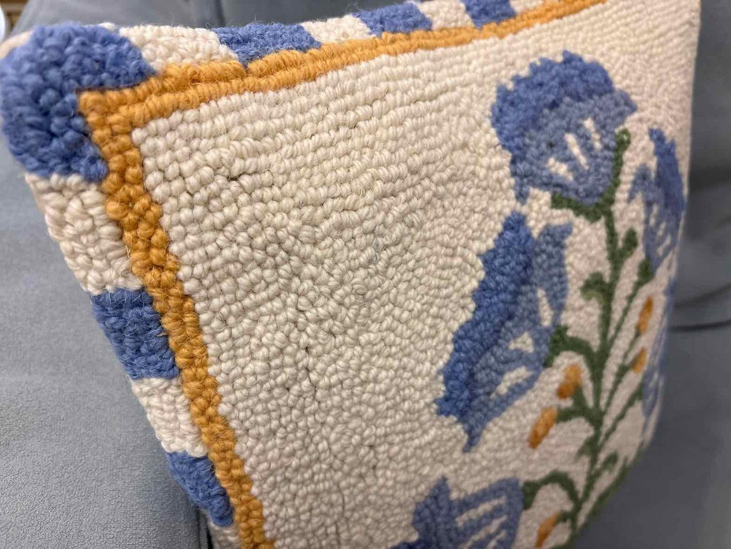 Mughal Flower Hooked Wool Accent Pillow