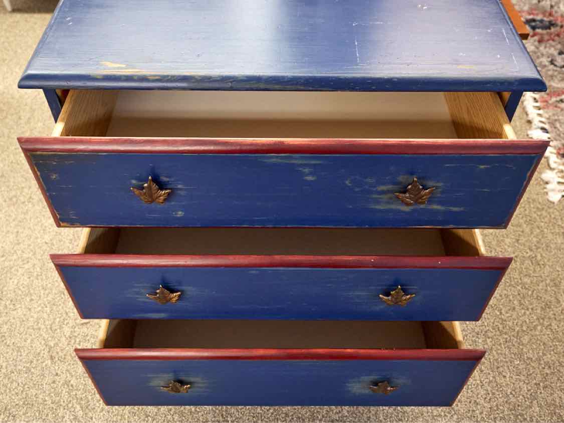 Three Drawer Blue Rub Through Chest W/ Red Accents