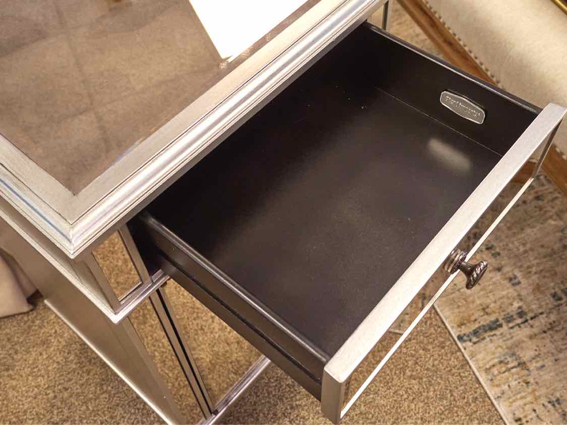 Mirrored Nightstand with 1 Draw & 2 Door with Silver Finish Trim