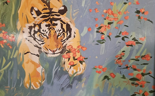 'Tiger' Exotic Cat Wall Decor in Silver Frame