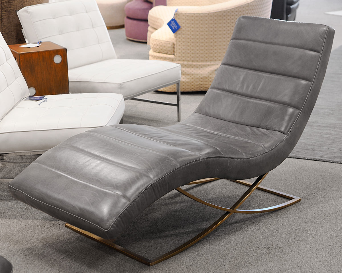 RH "Rene" Gray Leather Chaise