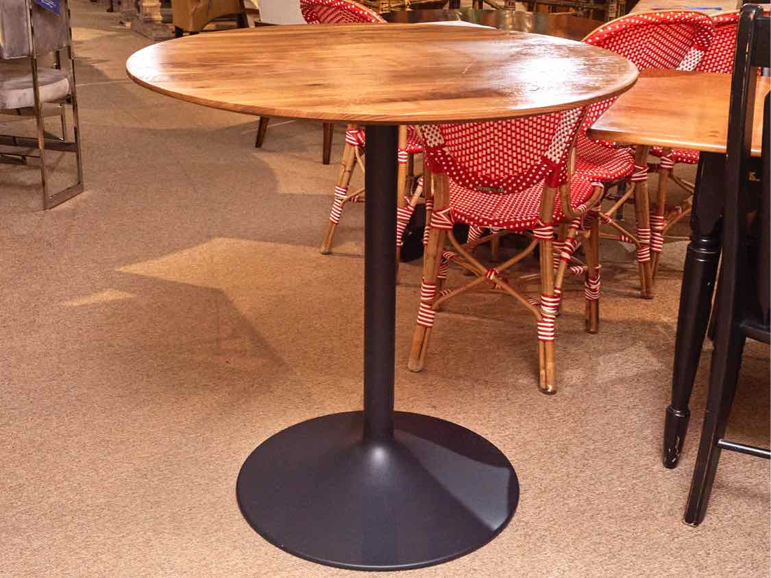 Room & Board 'Aria' Solid Walnut Round  Pub Height Table Graphite Steel Base
