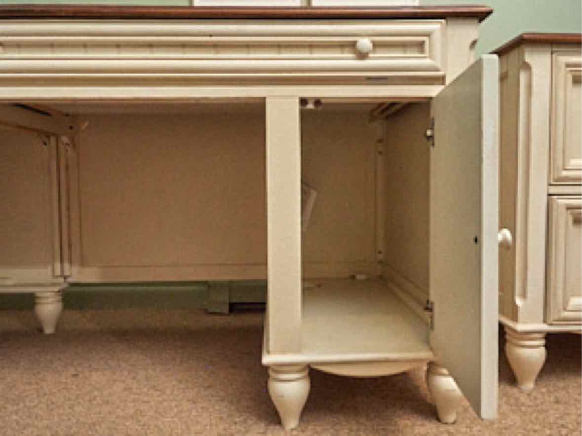 Cream Finish L Shaped Desk with Cherry Top