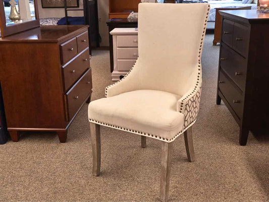 Transtional Desk  Chair with Ivory Upholstery & Contrast Upholstery on Back