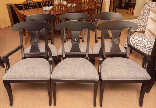 Set Of 6 Ethan Allen Black Finish Upholstered Cushions  Dining Chairs