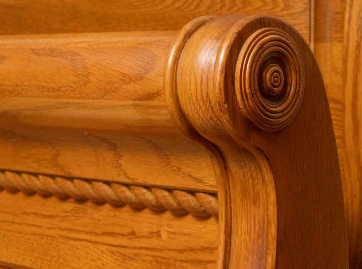 Kincaid Oak Panel Queen Sleigh  Bed with Wood Rails