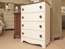 White Finish 4 Drawer Chest with Dark Maple Top