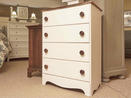 White Finish 4 Drawer Chest with Dark Maple Top