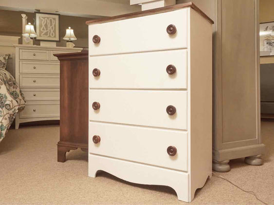 White Finish 4 Drawer Chest with Dark Maple Top