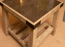 Stone Top Grey Wash Finish Side Table with Plank Wood Shelf