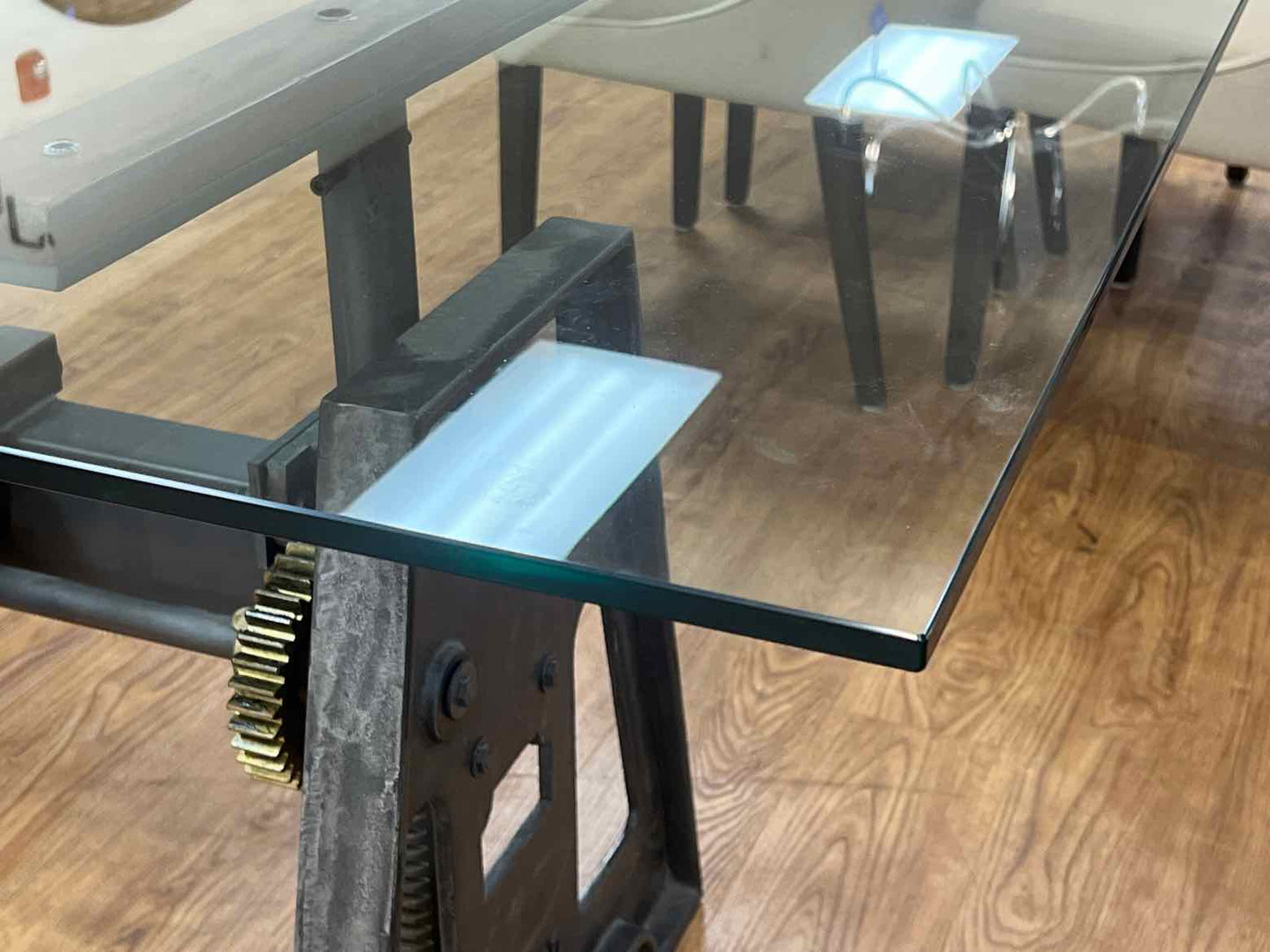 Arhaus Large Crank Industrial Desk w/ Glass Top