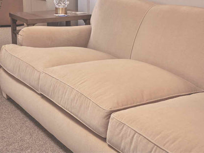 Aerin Butter Scotch Velvet 3 Cushions Sofa with 2 Toss Pillows