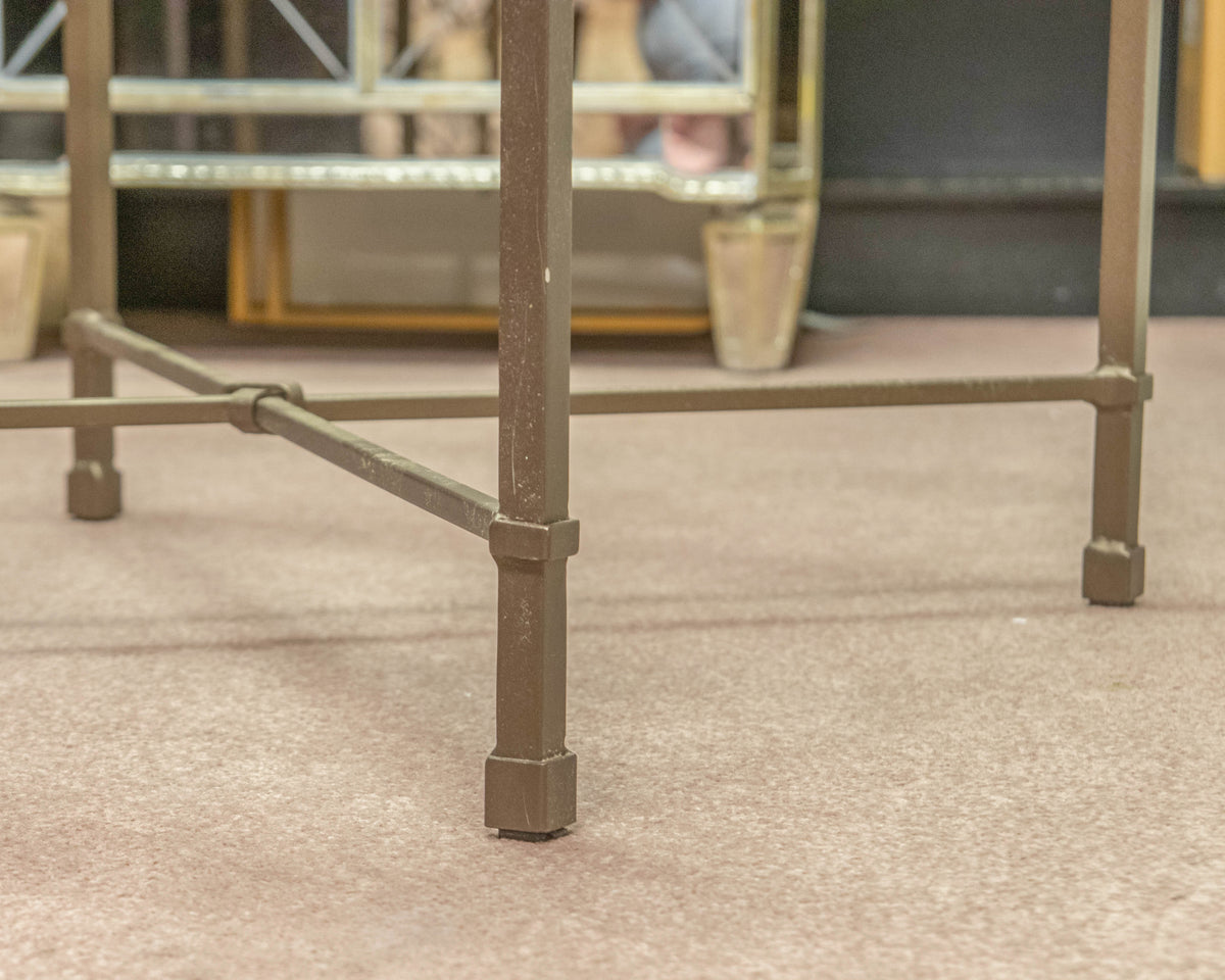Pair of Antiqued Brass Square Side Tables W/ Glass Tops