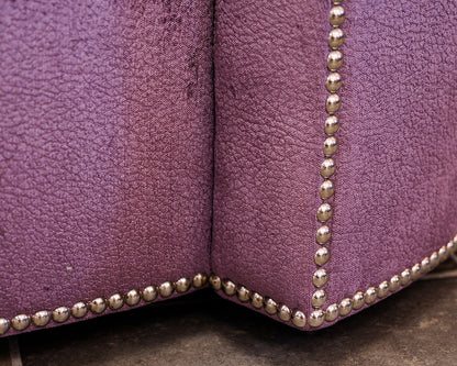 Pair of Rene Cazares Purple Upholstered Swivel Chairs