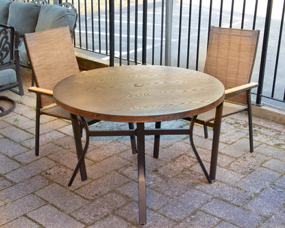 Metal Round Faux Wood Top Outdoor Dining Set